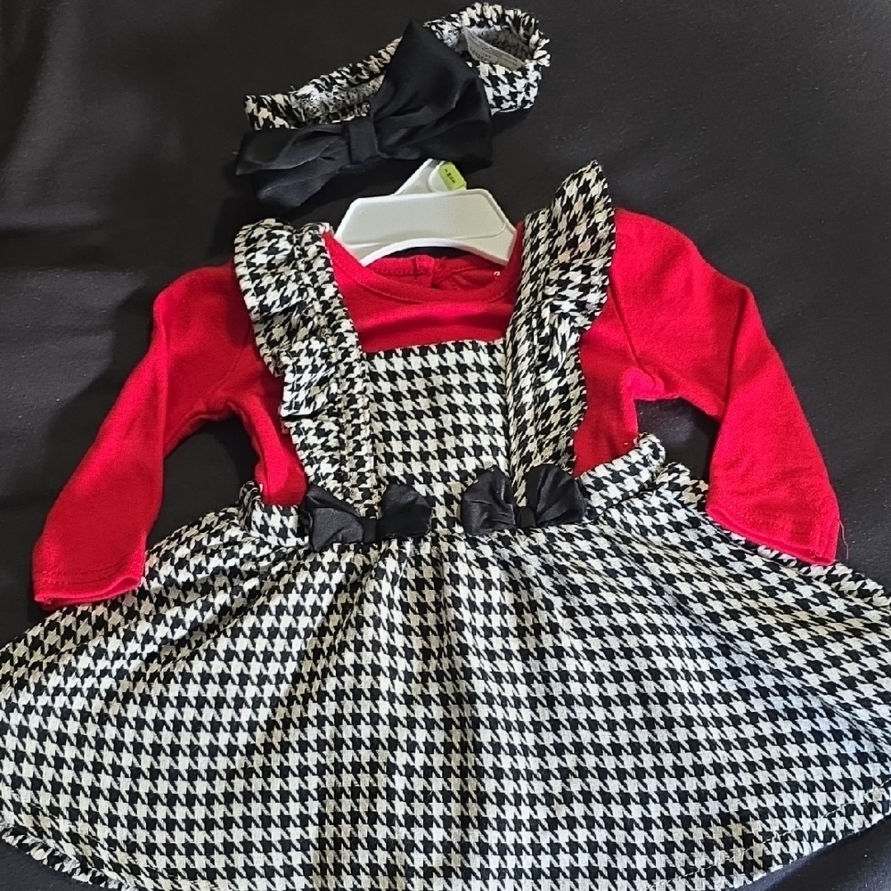 Baby Starters Red and Black Houndstooth Dress with Headband